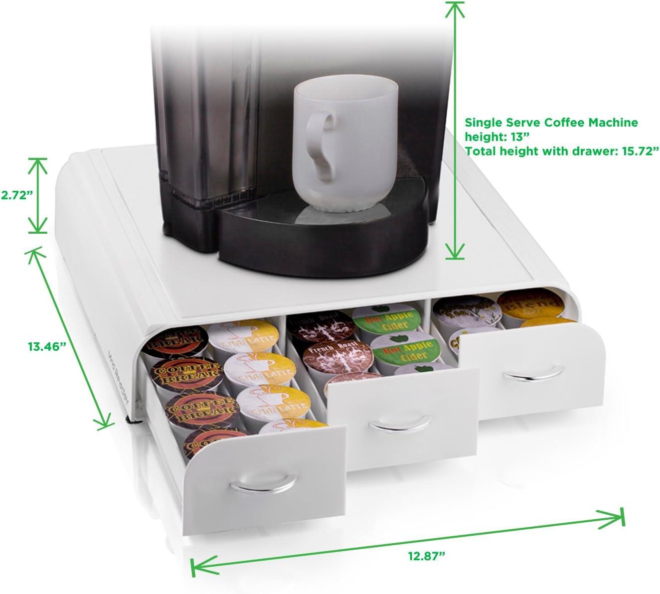 imageMind Reader Single Serve Coffee Pod Organizer with 3 Drawers 36 Pod Capacity Countertop 135L x 1225W x 25H RedWhite