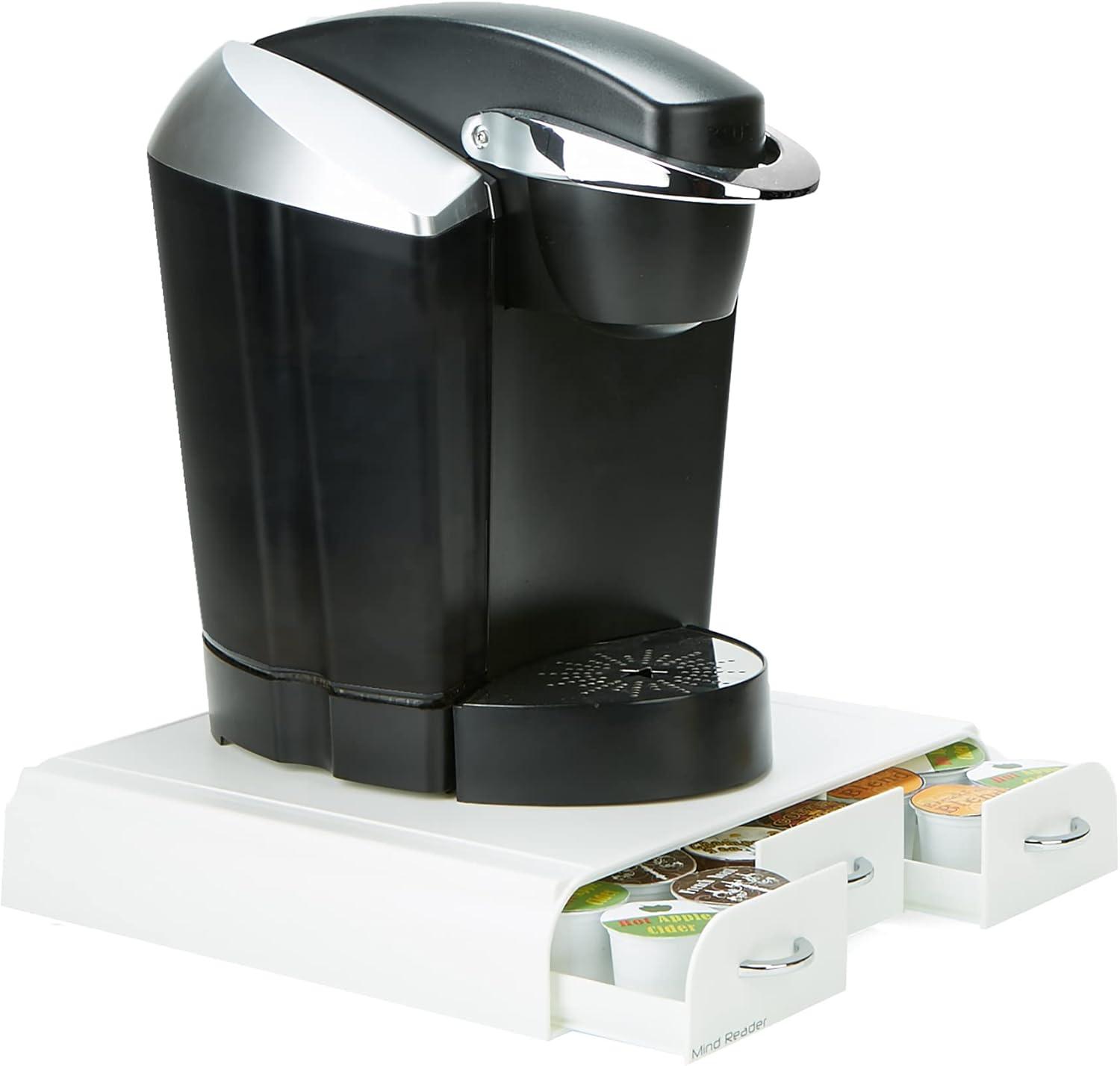 imageMind Reader Single Serve Coffee Pod Organizer with 3 Drawers 36 Pod Capacity Countertop 135L x 1225W x 25H RedWhite