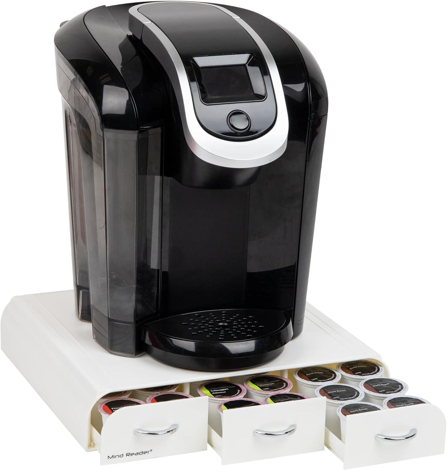 imageMind Reader Single Serve Coffee Pod Organizer with 3 Drawers 36 Pod Capacity Countertop 135L x 1225W x 25H RedWhite