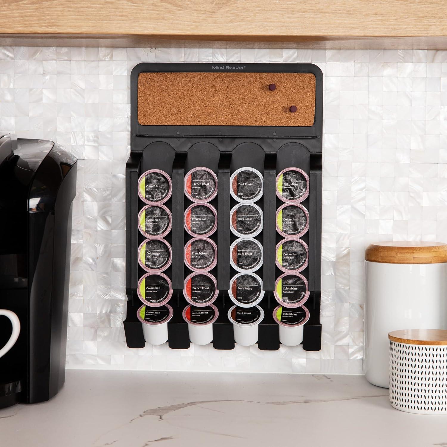 imageMind Reader Single Serve Pod Organizer Wall Mount 20 Pod Capacity Magnetic or Adhesive 1075L x 155W x 25H Black20 Pod Capacity