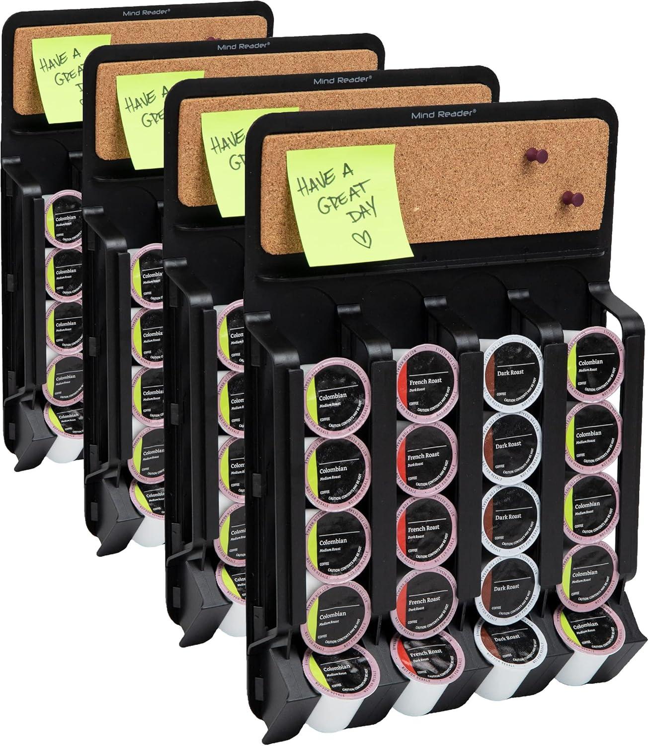 imageMind Reader Single Serve Pod Organizer Wall Mount 20 Pod Capacity Magnetic or Adhesive 1075L x 155W x 25H Black20 Pod Capacity Pack of 4