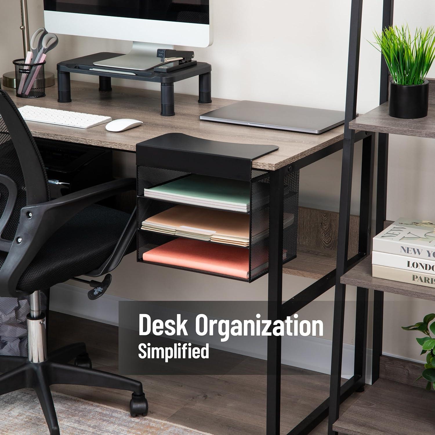 imageMind Reader SlideOn Under Desk File Organizer No Tools Required Hanging Storage for Laptops Folders and Notebooks Metal BlackHorizontal