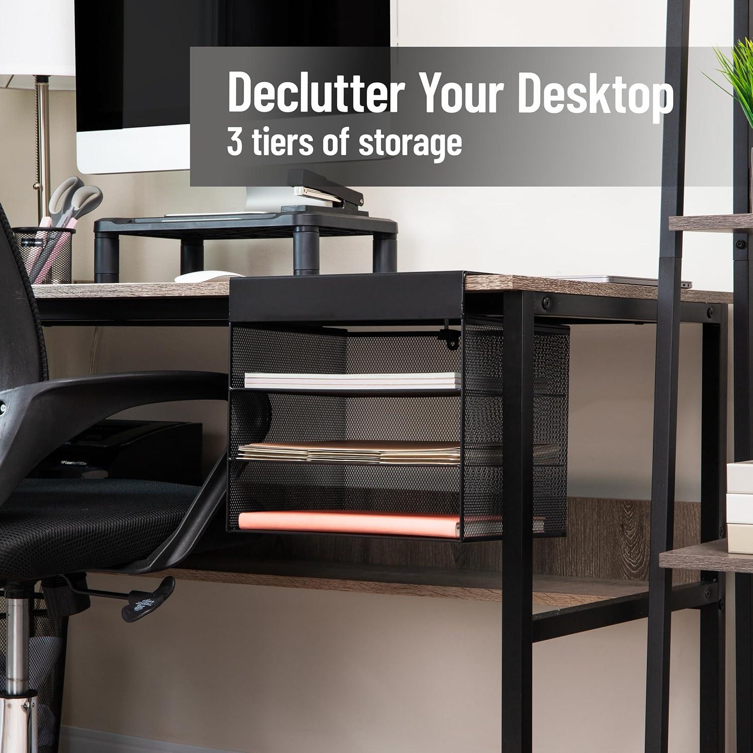 imageMind Reader SlideOn Under Desk File Organizer No Tools Required Hanging Storage for Laptops Folders and Notebooks Metal BlackHorizontal