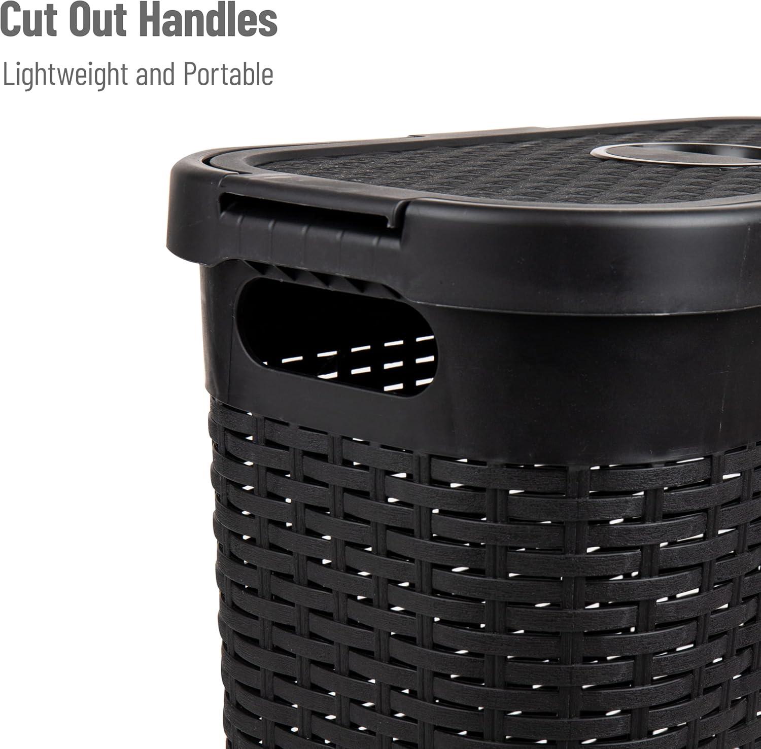 imageMind Reader Slim Laundry Hamper with Lid 40L Clothes Basket Premium Wicker Design Plastic TanBlack