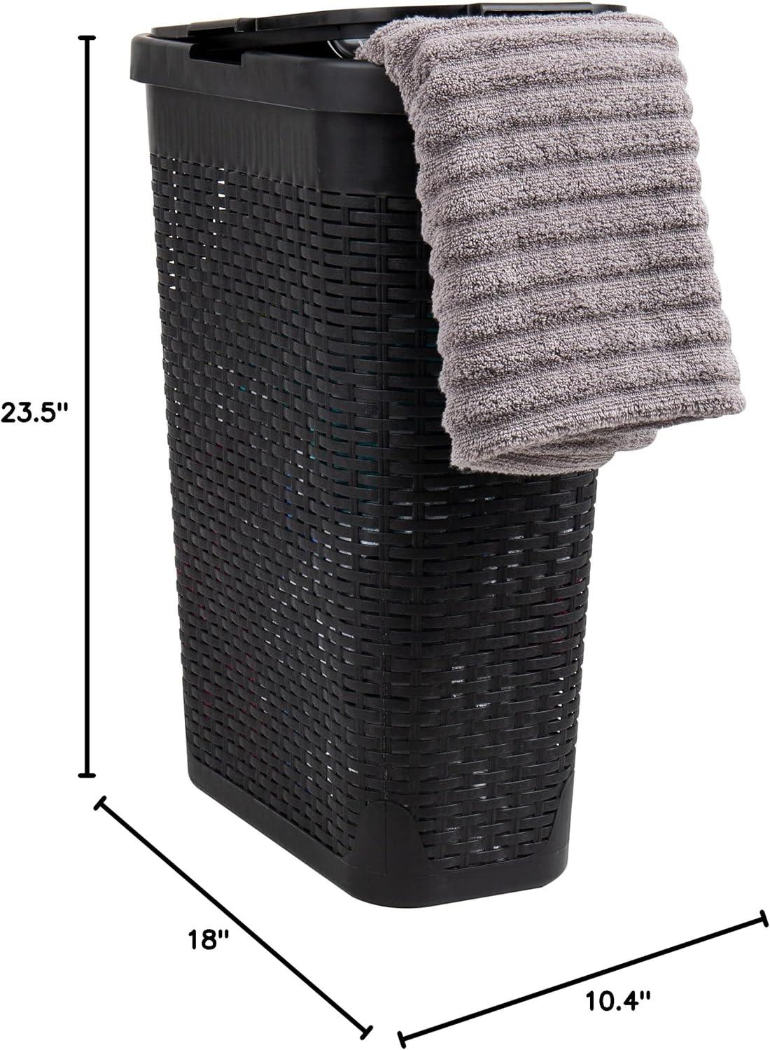 imageMind Reader Slim Laundry Hamper with Lid 40L Clothes Basket Premium Wicker Design Plastic TanBlack