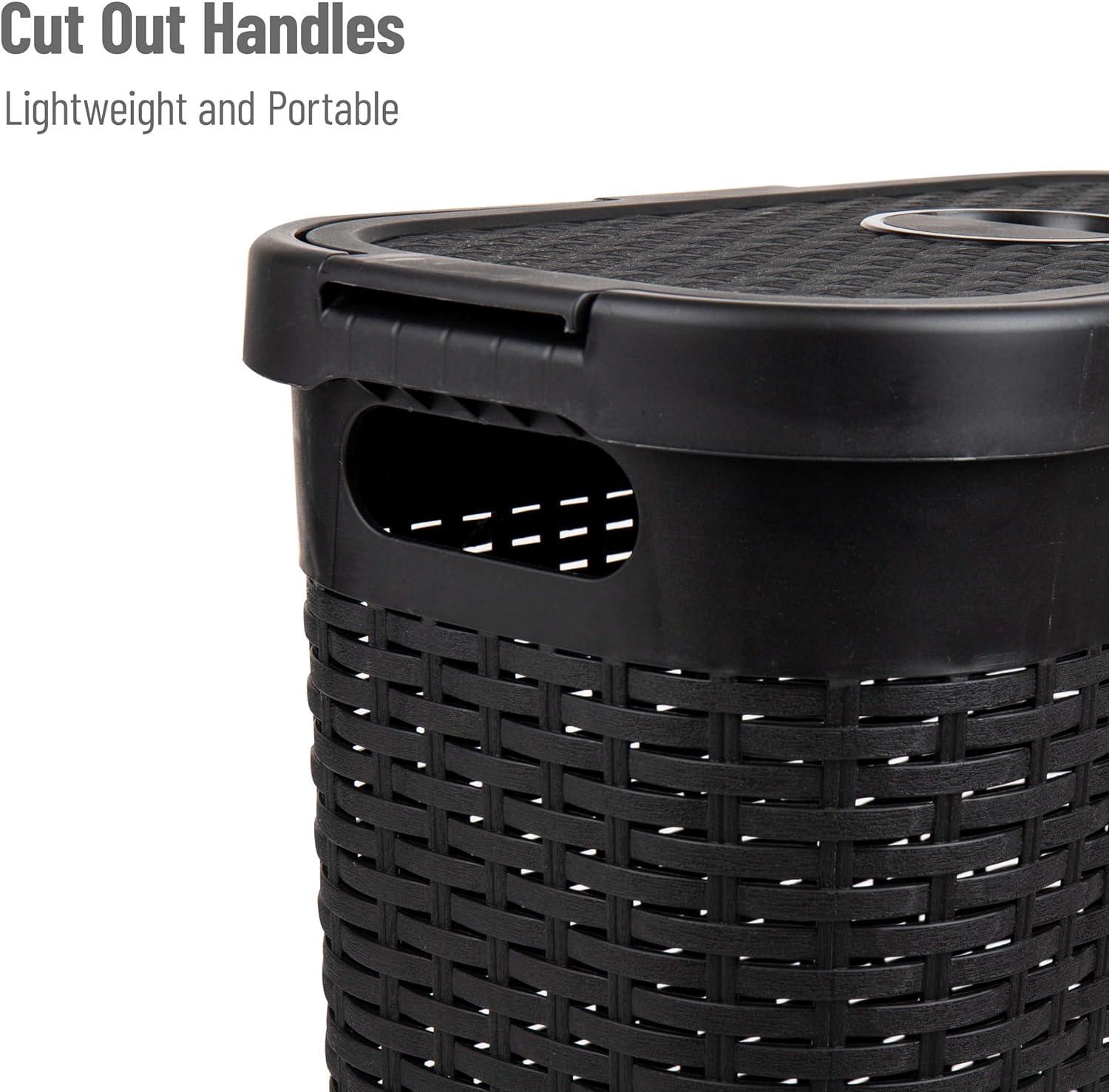 imageMind Reader Slim Laundry Hamper with Lid 40L Clothes Basket Premium Wicker Design Plastic TanBlack