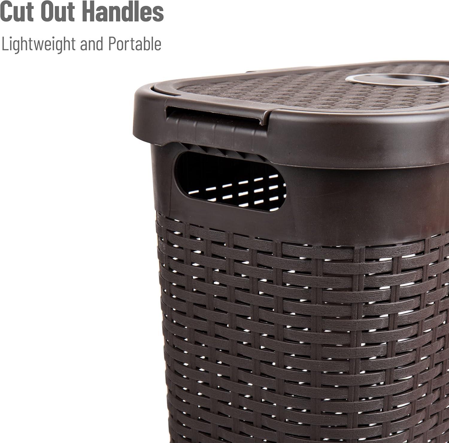 imageMind Reader Slim Laundry Hamper with Lid 40L Clothes Basket Premium Wicker Design Plastic TanBrown