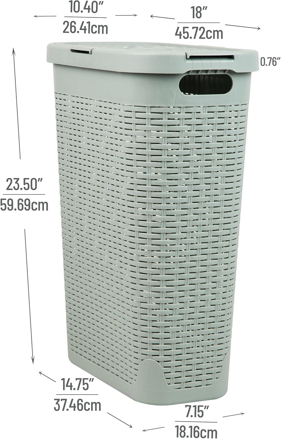imageMind Reader Slim Laundry Hamper with Lid 40L Clothes Basket Premium Wicker Design Plastic TanMint