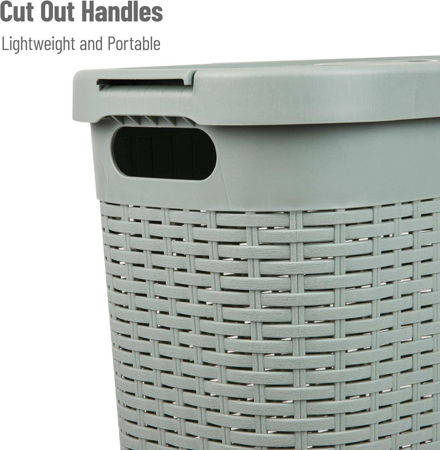 imageMind Reader Slim Laundry Hamper with Lid 40L Clothes Basket Premium Wicker Design Plastic TanMint