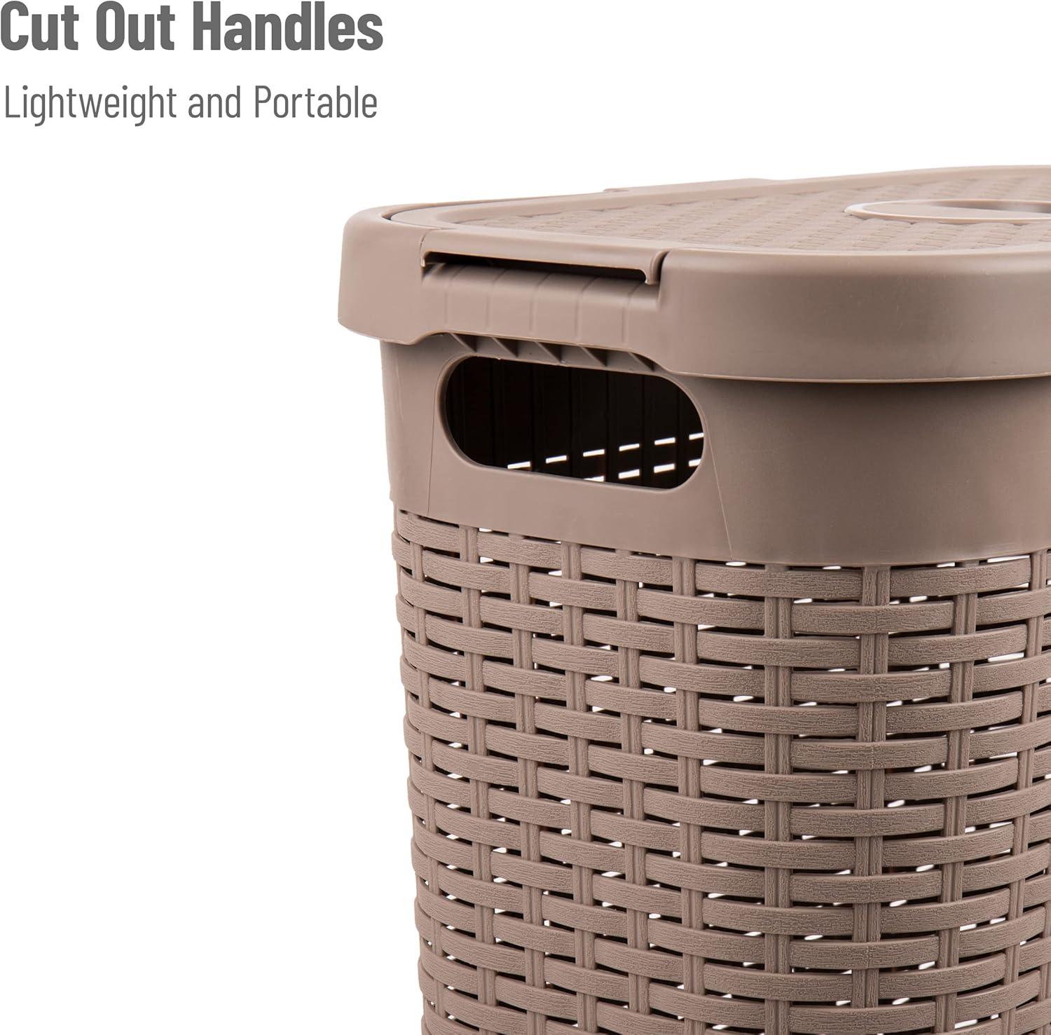 imageMind Reader Slim Laundry Hamper with Lid 40L Clothes Basket Premium Wicker Design Plastic TanTan