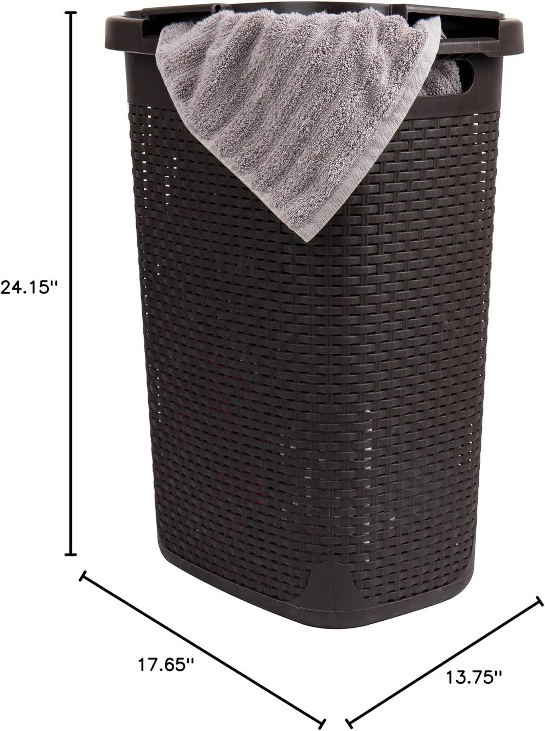 imageMind Reader Slim Laundry Hamper with Lid 60L Clothes Basket Premium Wicker Design Plastic TanBrown
