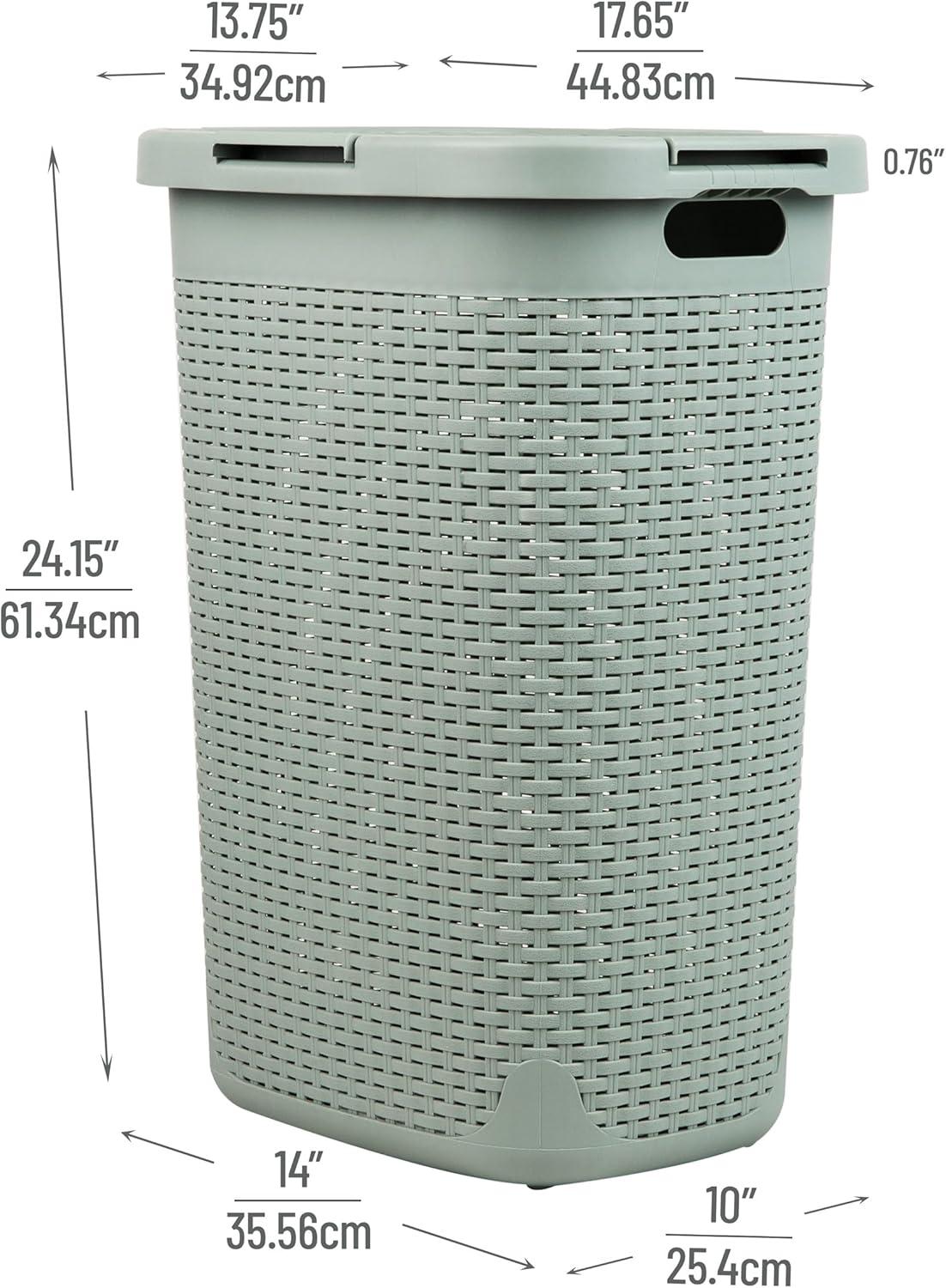 imageMind Reader Slim Laundry Hamper with Lid 60L Clothes Basket Premium Wicker Design Plastic TanMint