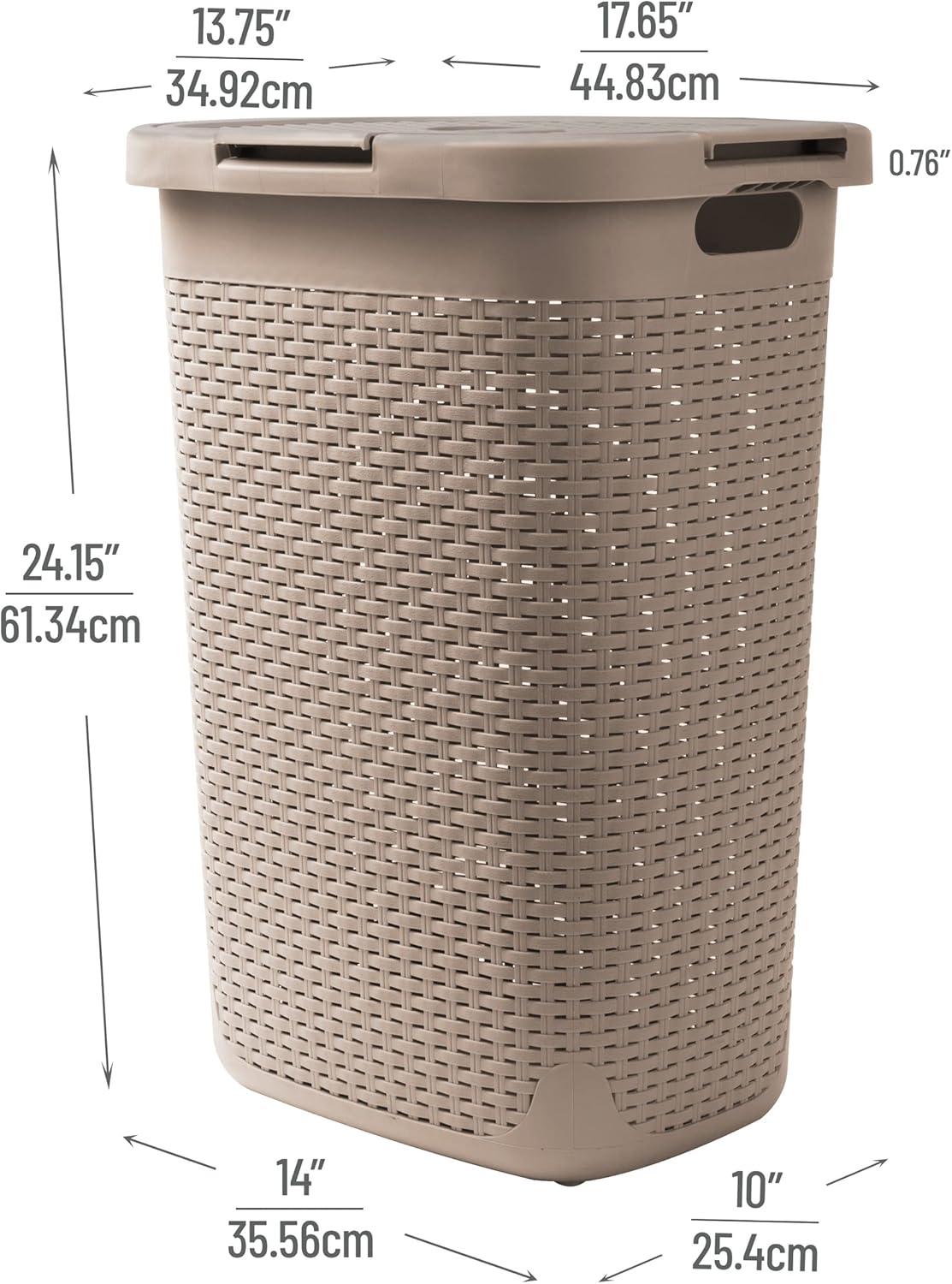 imageMind Reader Slim Laundry Hamper with Lid 60L Clothes Basket Premium Wicker Design Plastic TanTan