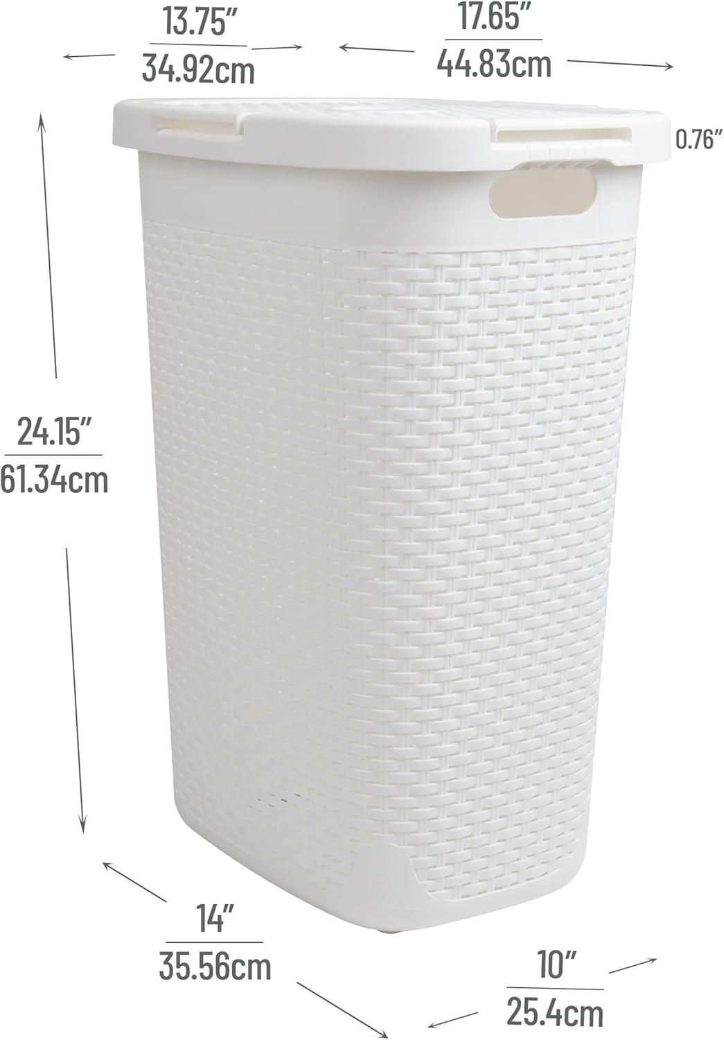 imageMind Reader Slim Laundry Hamper with Lid 60L Clothes Basket Premium Wicker Design Plastic TanWhite