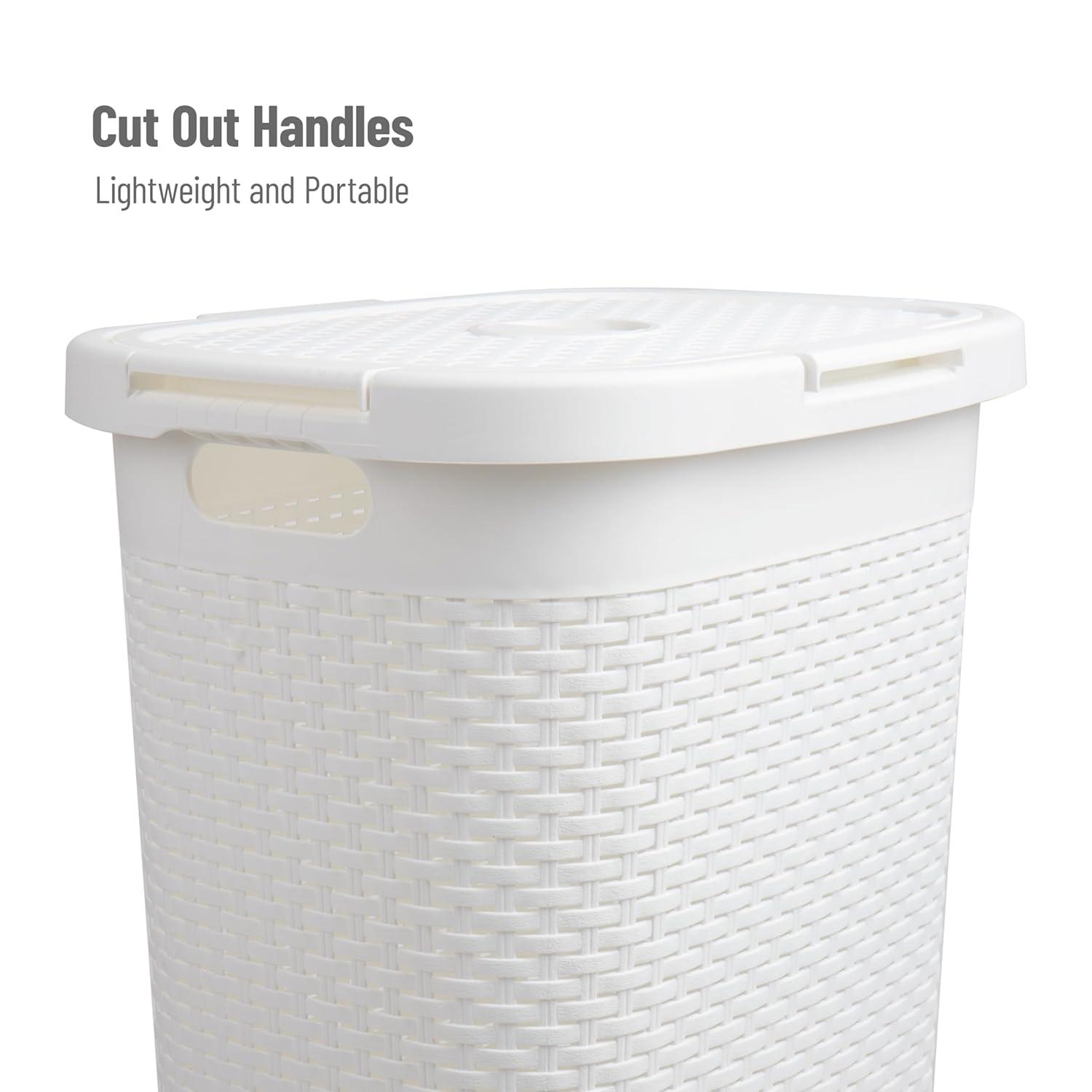 imageMind Reader Slim Laundry Hamper with Lid 60L Clothes Baskets Premium Wicker Design Plastic 3Pack WhiteWhite