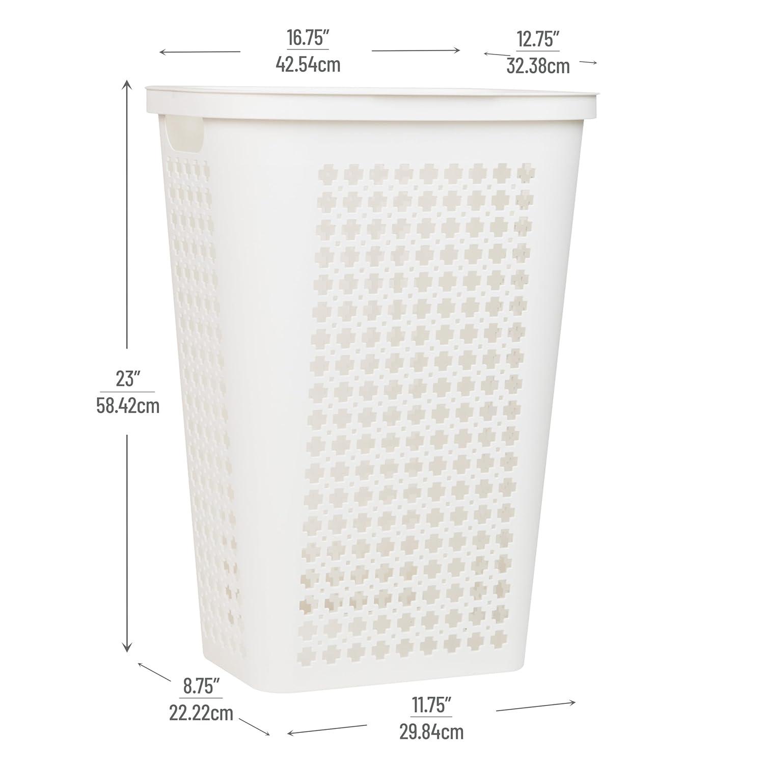 imageMind Reader Slim Tapered Laundry Hamper with Lid Clothes Basket with Swiss Cross CutOuts Lightweight amp Ventilated Plastic 1675L x 1275W x 23H GrayWhite