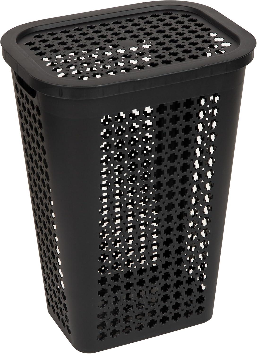 imageMind Reader Slim Tapered Laundry Hampers with Lid Clothes Basket with Swiss Cross CutOuts Lightweight amp Ventilated Plastic Set of 2 Black