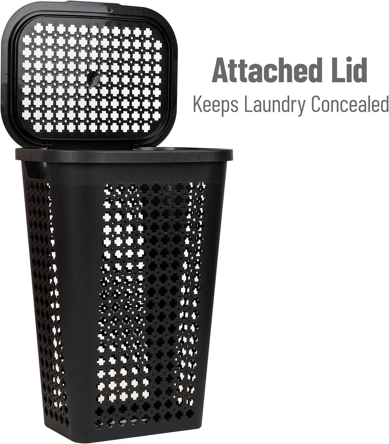 imageMind Reader Slim Tapered Laundry Hampers with Lid Clothes Basket with Swiss Cross CutOuts Lightweight amp Ventilated Plastic Set of 2 Black
