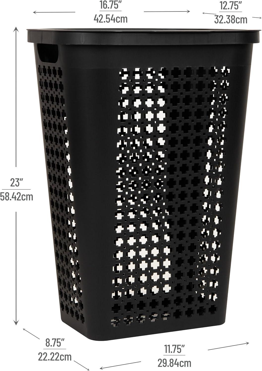 imageMind Reader Slim Tapered Laundry Hampers with Lid Clothes Basket with Swiss Cross CutOuts Lightweight amp Ventilated Plastic Set of 2 Black