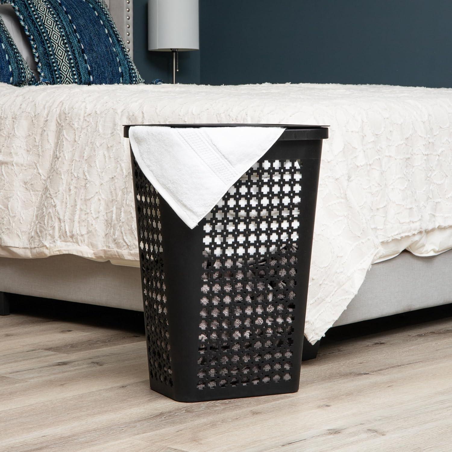 imageMind Reader Slim Tapered Laundry Hampers with Lid Clothes Basket with Swiss Cross CutOuts Lightweight amp Ventilated Plastic Set of 2 Black