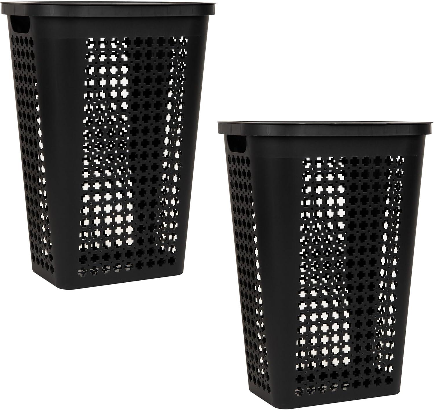 imageMind Reader Slim Tapered Laundry Hampers with Lid Clothes Basket with Swiss Cross CutOuts Lightweight amp Ventilated Plastic Set of 2 Black