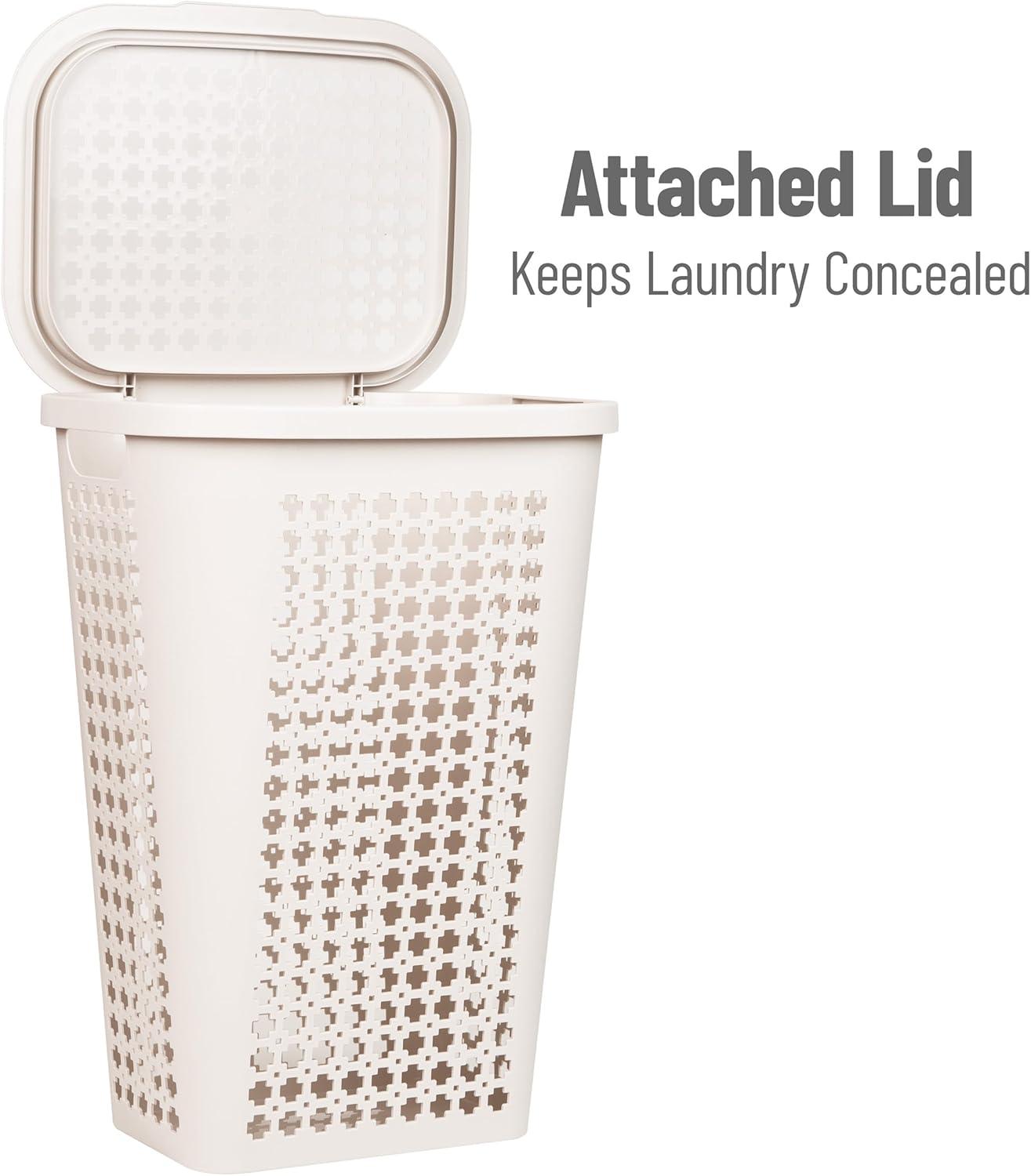 imageMind Reader Slim Tapered Laundry Hampers with Lid Clothes Basket with Swiss Cross CutOuts Lightweight amp Ventilated Plastic Set of 2 Ivory