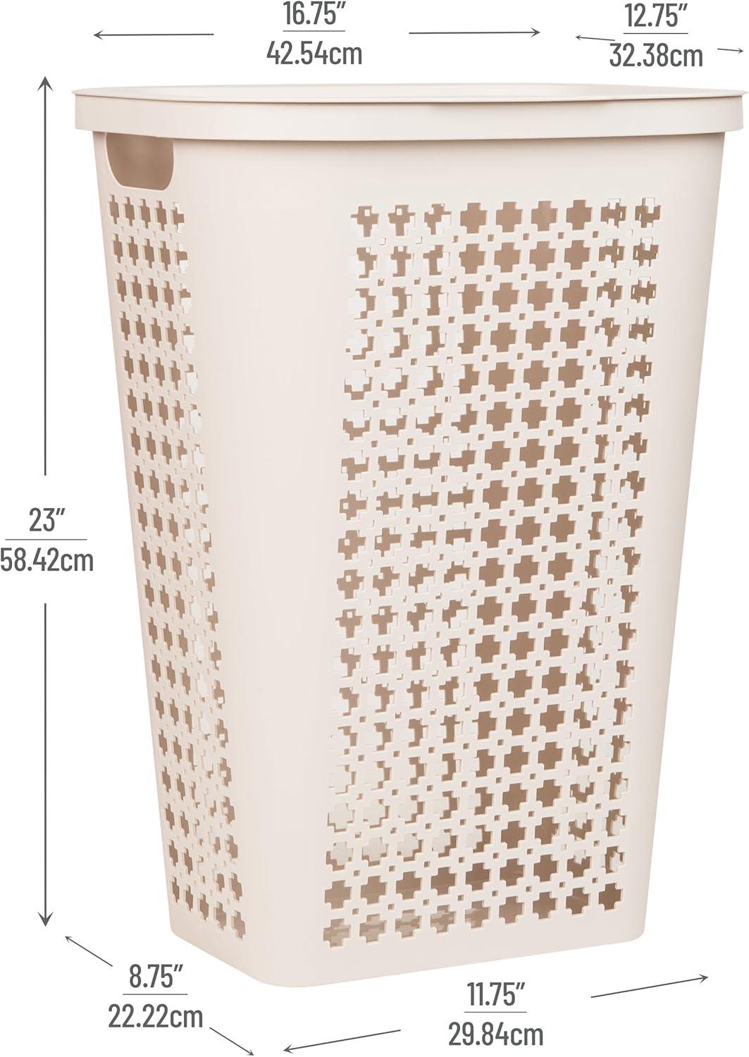 imageMind Reader Slim Tapered Laundry Hampers with Lid Clothes Basket with Swiss Cross CutOuts Lightweight amp Ventilated Plastic Set of 2 Ivory