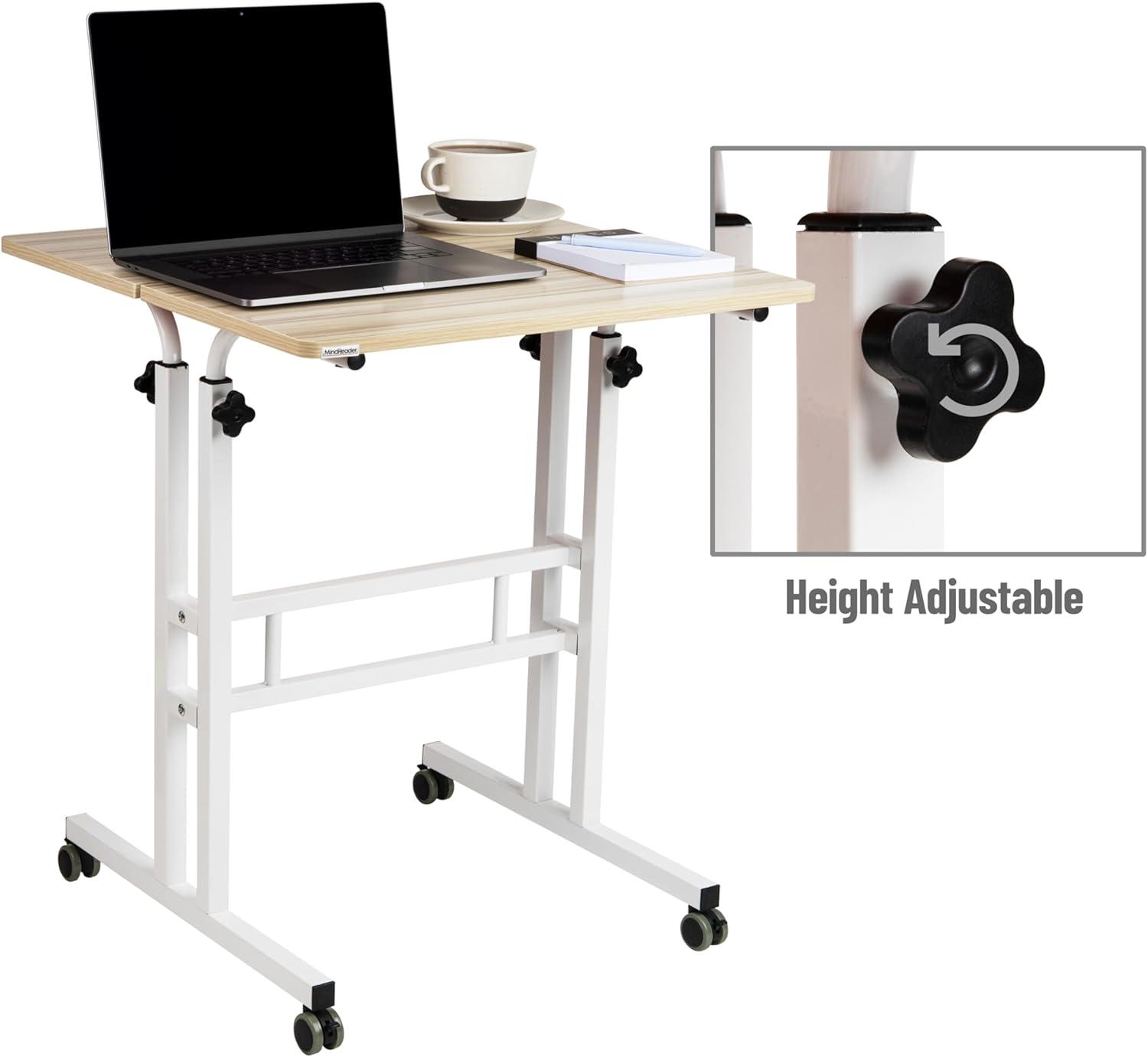 imageMind Reader Standing Desk Adjustable Height Laptop Workstation Portable Rolling Desk on Wheels TwoTier Metal Frame BlackWhite