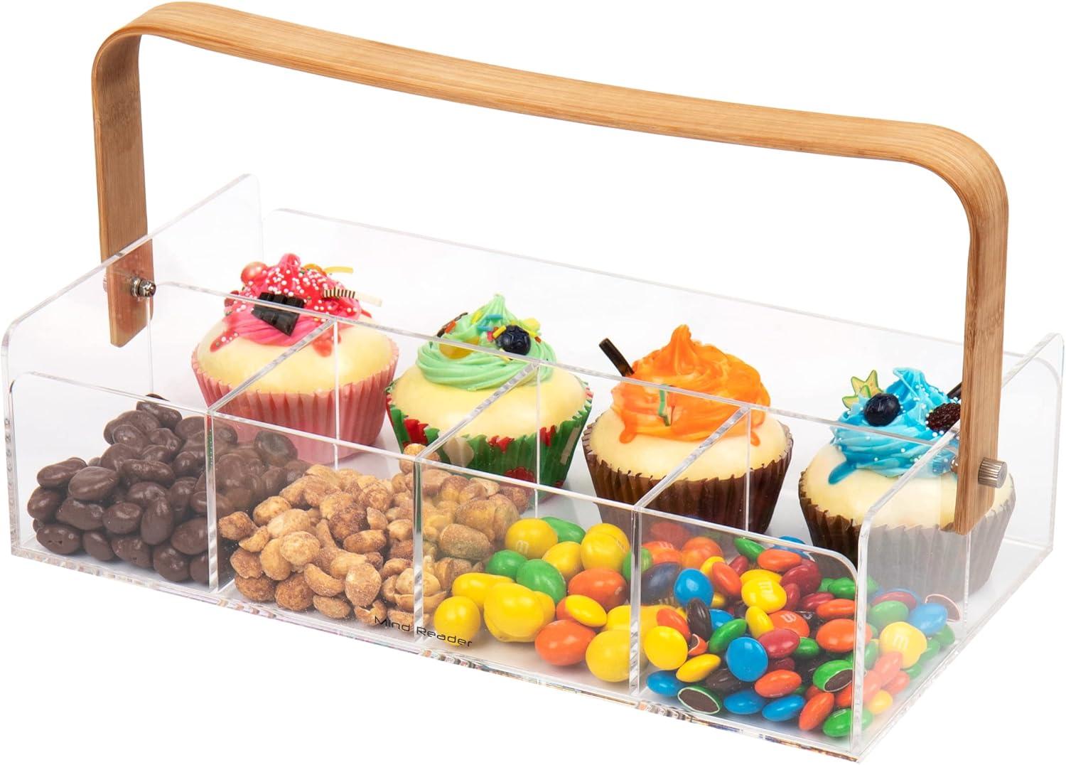 imageMind Reader Tea Bag Organizer Tea Station Countertop Caddy Rayon from Bamboo and Acrylic 1175L x 6W x 6H BrownTea Bag Basket