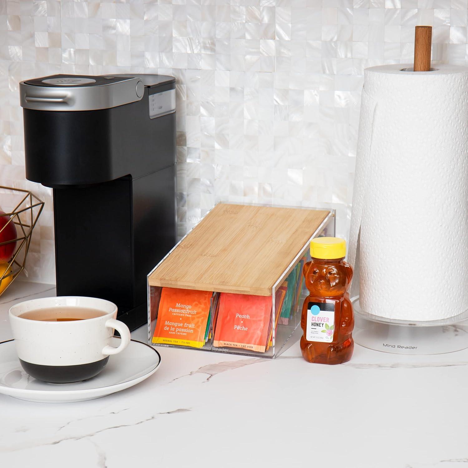 imageMind Reader Tea Bag Organizer Tea Station Countertop Caddy Rayon from Bamboo and Acrylic 1175L x 6W x 6H BrownTea Bag Caddy