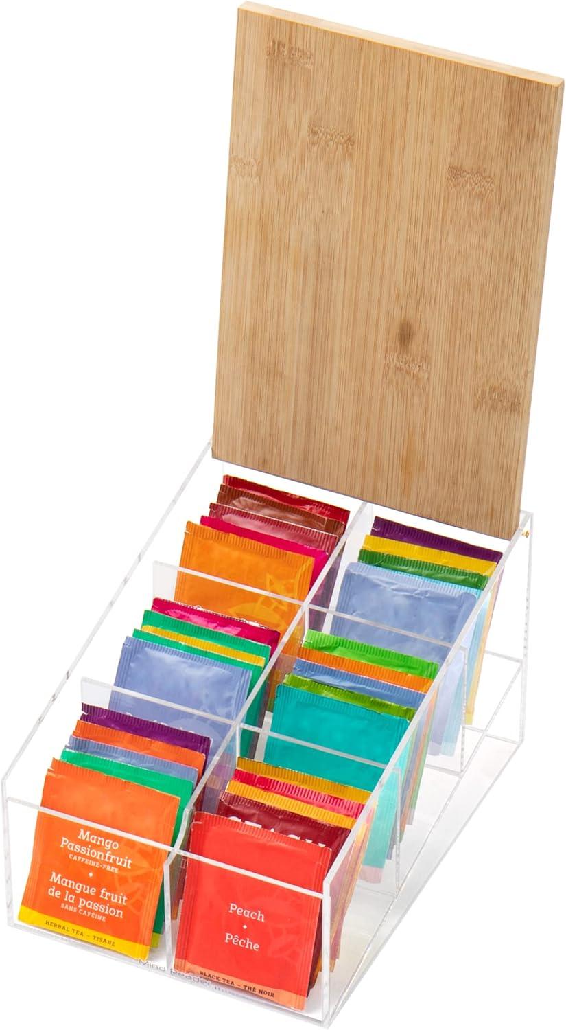 imageMind Reader Tea Bag Organizer Tea Station Countertop Caddy Rayon from Bamboo and Acrylic 1175L x 6W x 6H BrownTea Bag Caddy