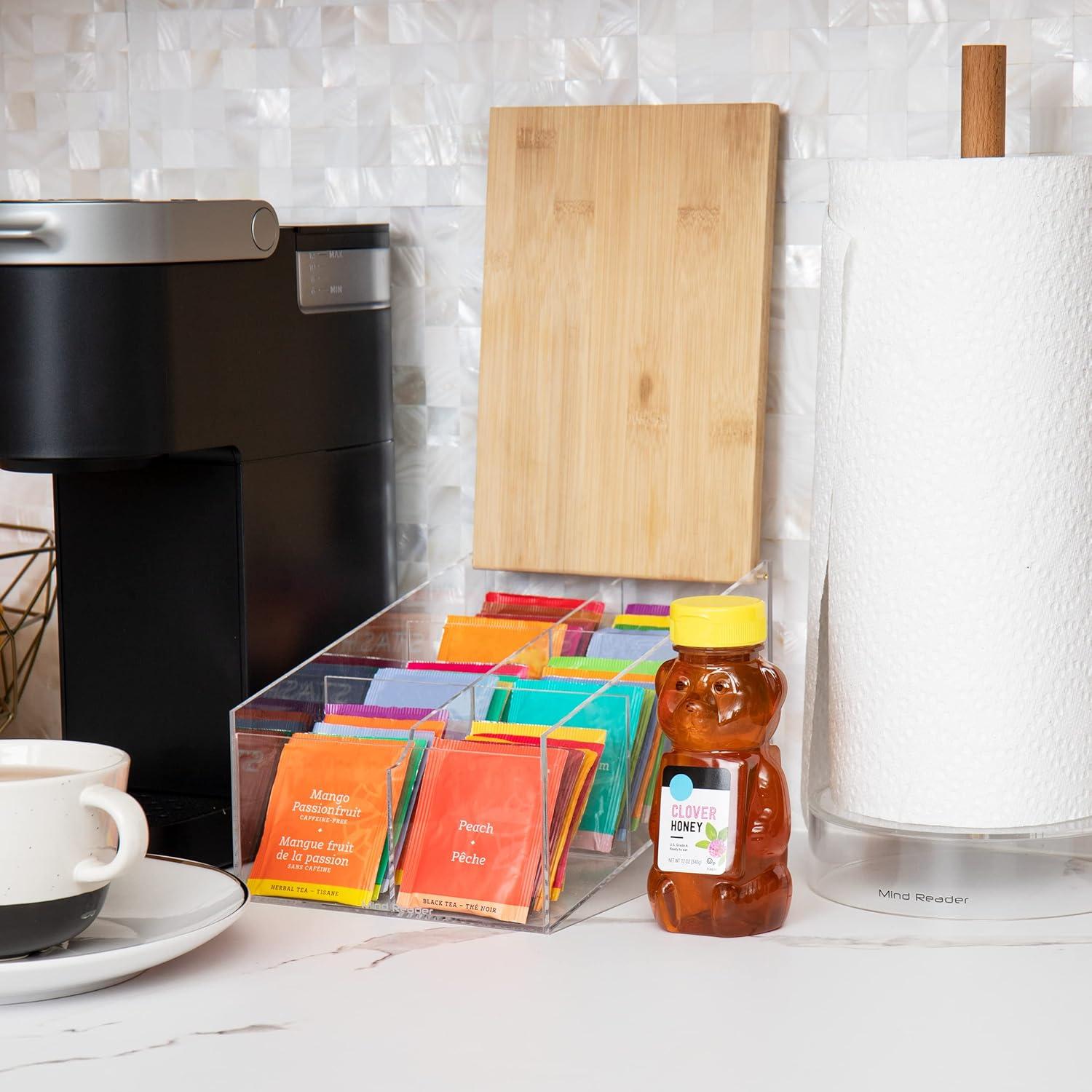 imageMind Reader Tea Bag Organizer Tea Station Countertop Caddy Rayon from Bamboo and Acrylic 1175L x 6W x 6H BrownTea Bag Caddy
