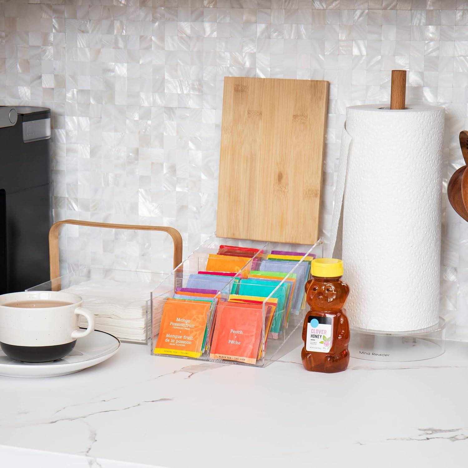 imageMind Reader Tea Bag Organizer Tea Station Countertop Caddy Rayon from Bamboo and Acrylic 1175L x 6W x 6H BrownTea Bag Caddy