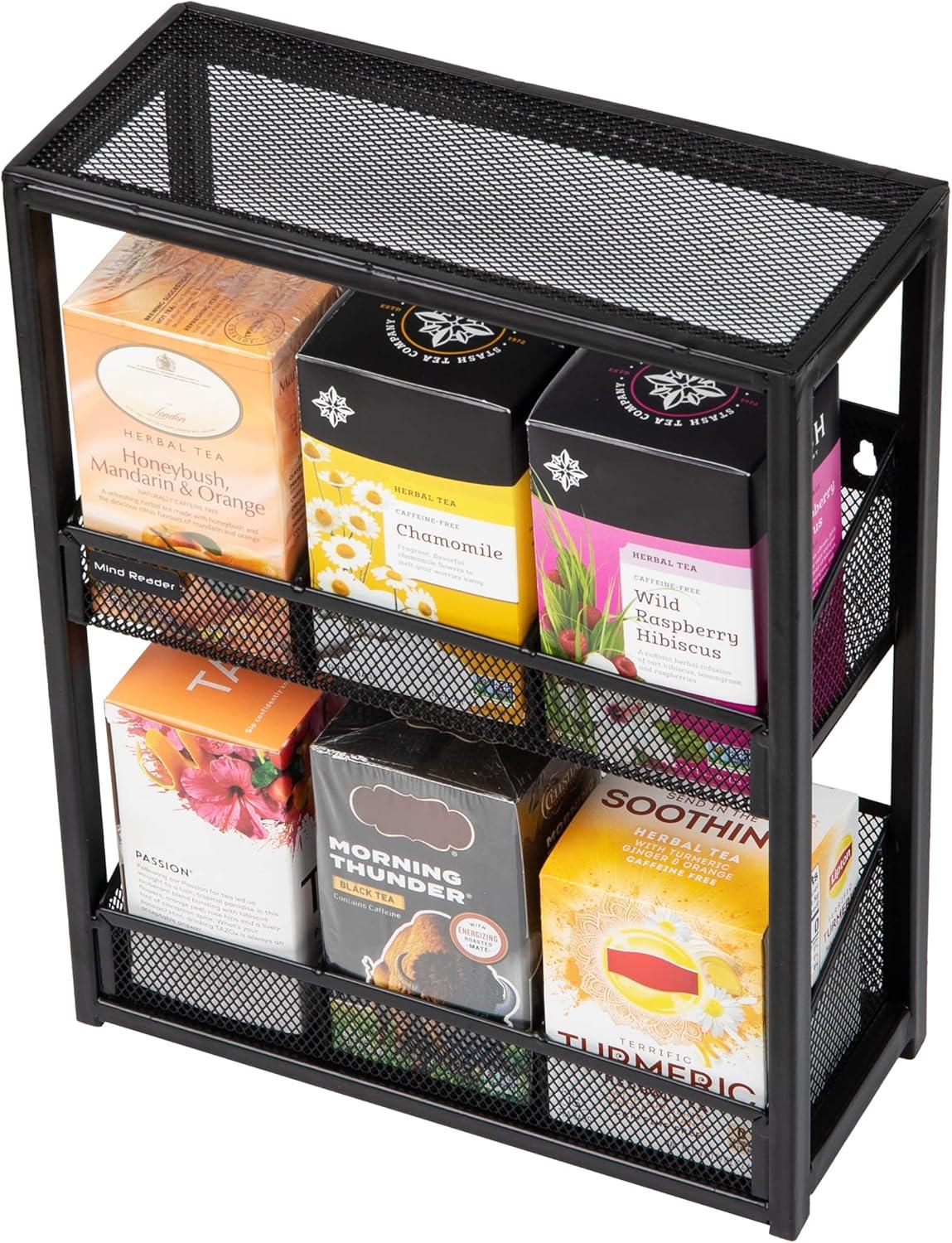 imageMind Reader Tea Box Organizer Tea Station Organizer Countertop Kitchen Metal Mesh 1125 L x 475 W x 1425 H Black