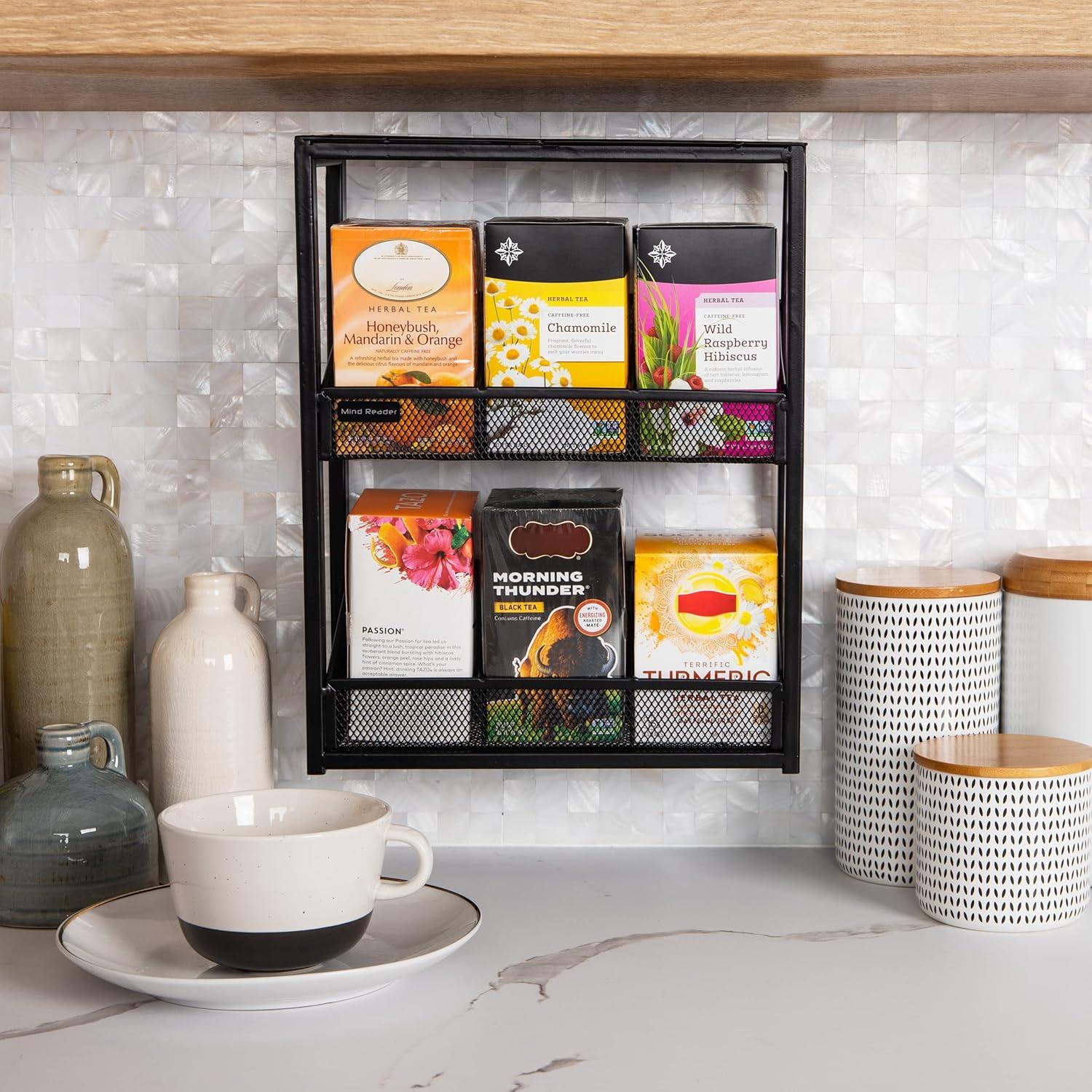 imageMind Reader Tea Box Organizer Tea Station Organizer Countertop Kitchen Metal Mesh 1125 L x 475 W x 1425 H Black