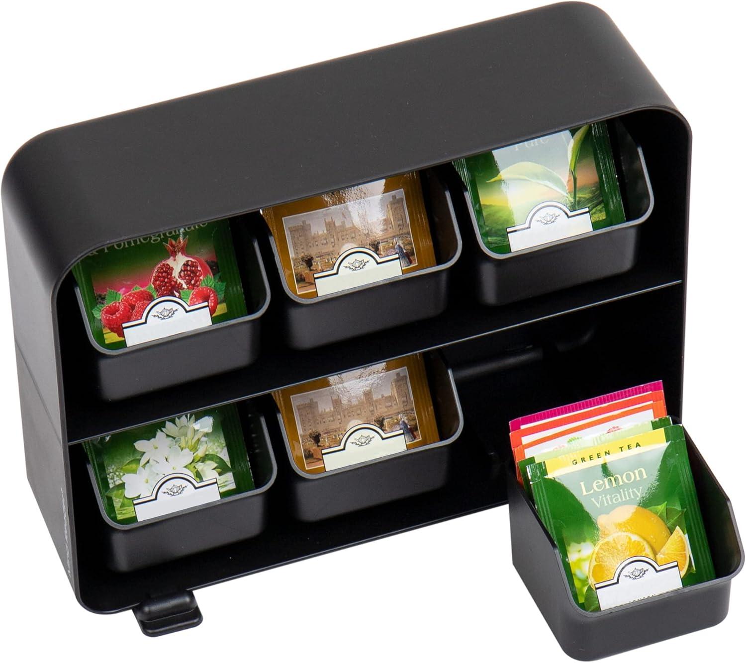imageMind Reader Tea Storage Cup and Condiment Station Set of 2 Countertop Organizer Kitchen 725L x 155W x 525H Black
