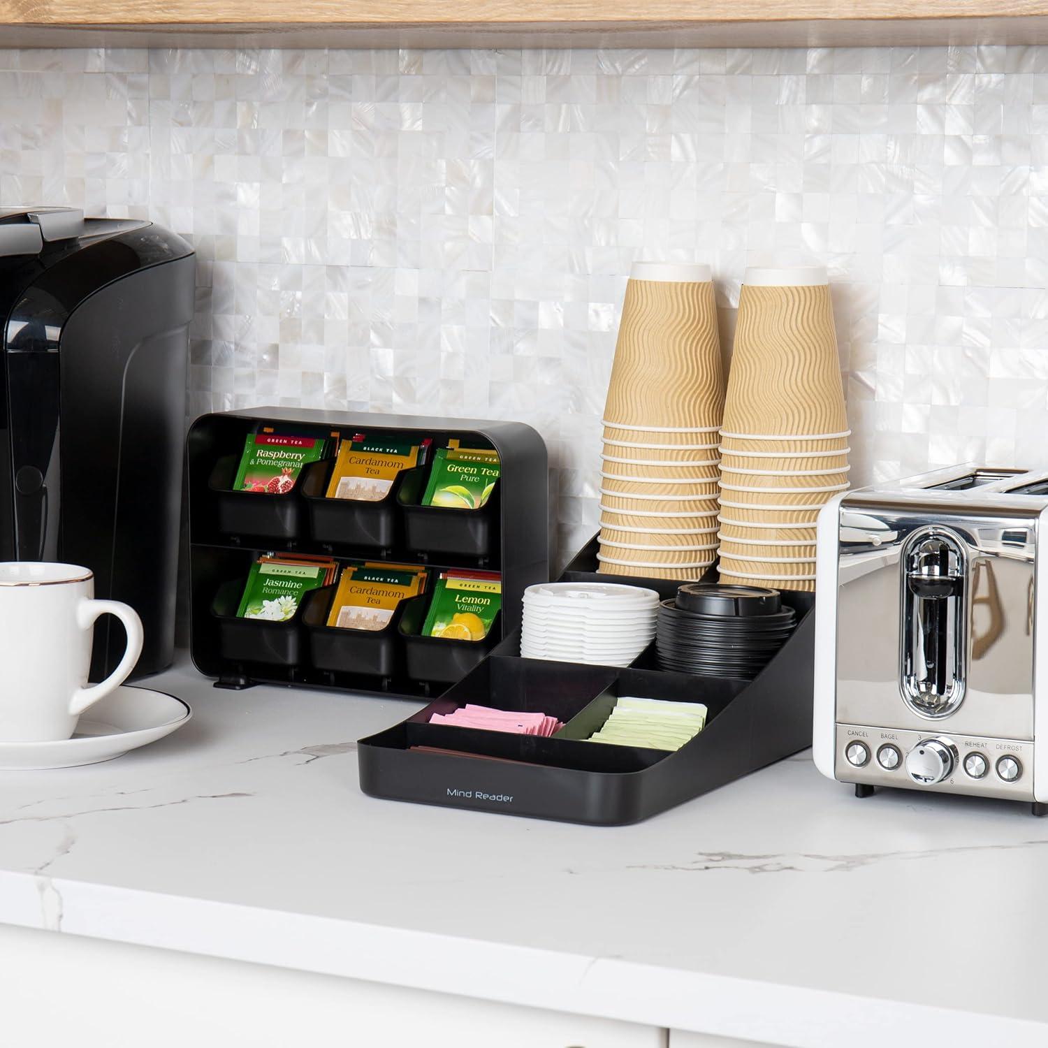 imageMind Reader Tea Storage Cup and Condiment Station Set of 2 Countertop Organizer Kitchen 725L x 155W x 525H Black