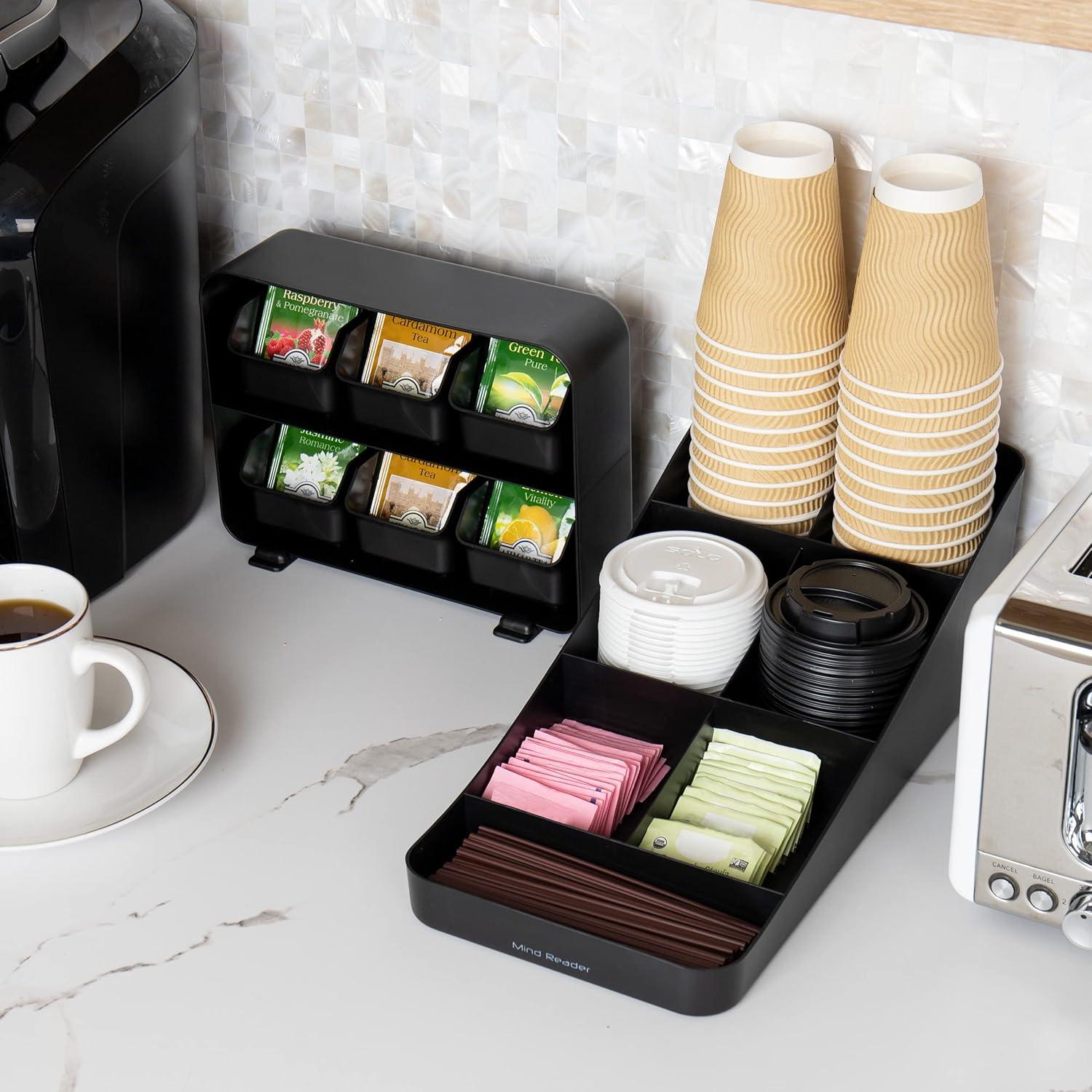 imageMind Reader Tea Storage Cup and Condiment Station Set of 2 Countertop Organizer Kitchen 725L x 155W x 525H Black
