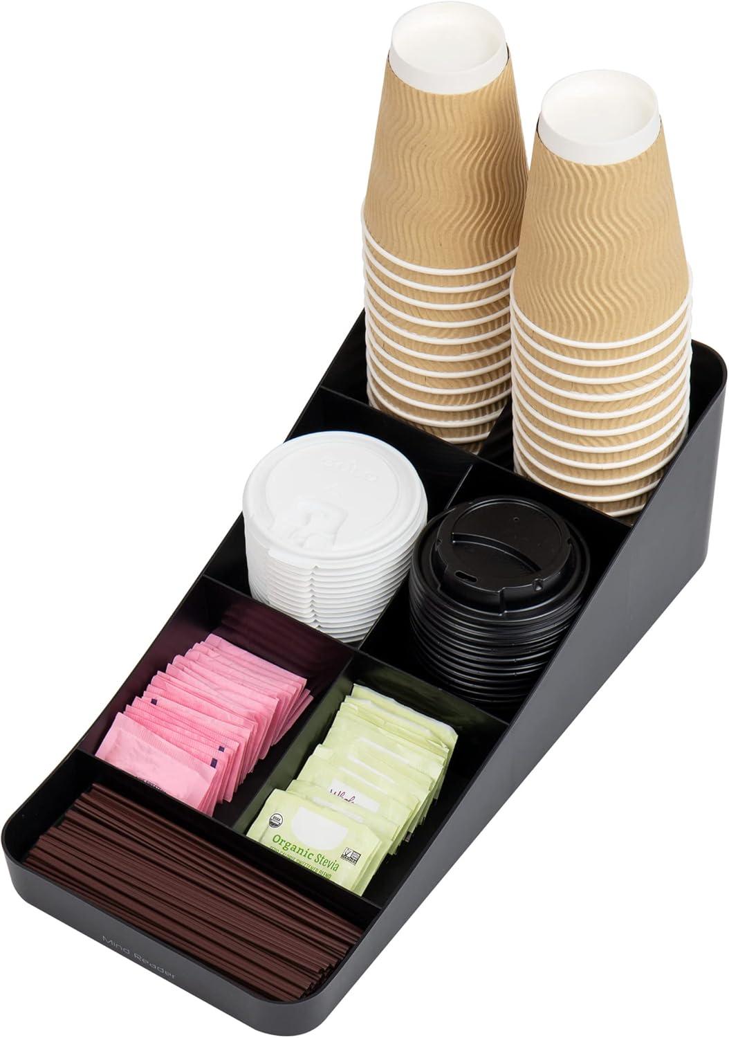 imageMind Reader Tea Storage Cup and Condiment Station Set of 2 Countertop Organizer Kitchen 725L x 155W x 525H Black