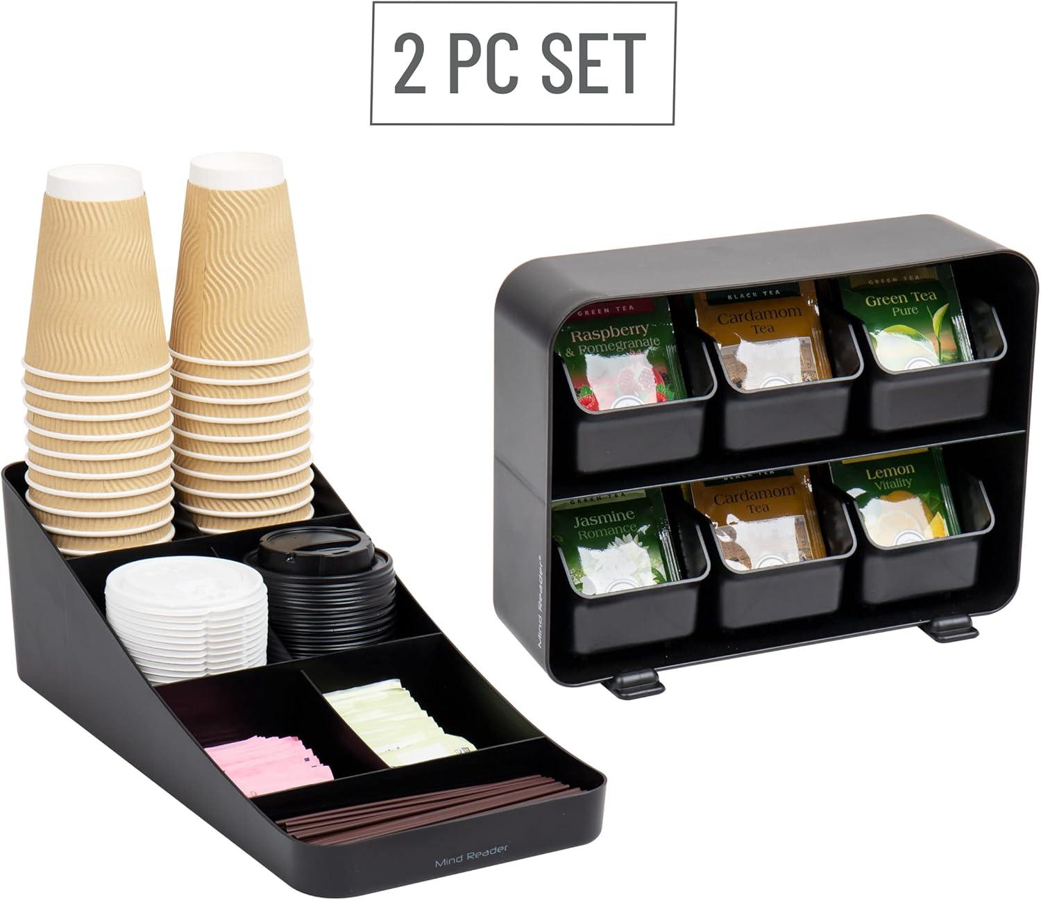 imageMind Reader Tea Storage Cup and Condiment Station Set of 2 Countertop Organizer Kitchen 725L x 155W x 525H Black