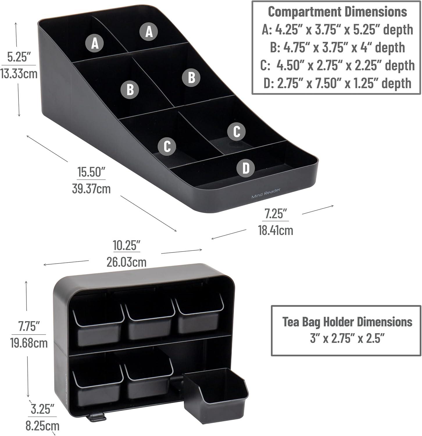 imageMind Reader Tea Storage Cup and Condiment Station Set of 2 Countertop Organizer Kitchen 725L x 155W x 525H Black