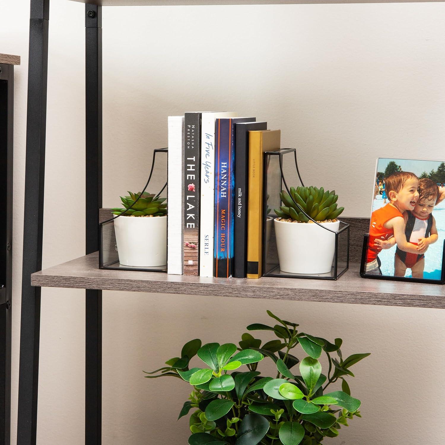 imageMind Reader Terrarium Bookends Decorative Book Holders with Storage Modern Organizer for Desk or Shelf Glass Metal Set of 2 BlackBlack