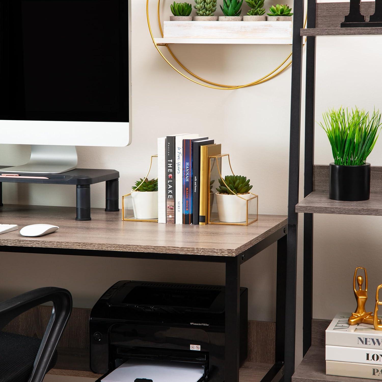 imageMind Reader Terrarium Bookends Decorative Book Holders with Storage Modern Organizer for Desk or Shelf Glass Metal Set of 2 BlackGold