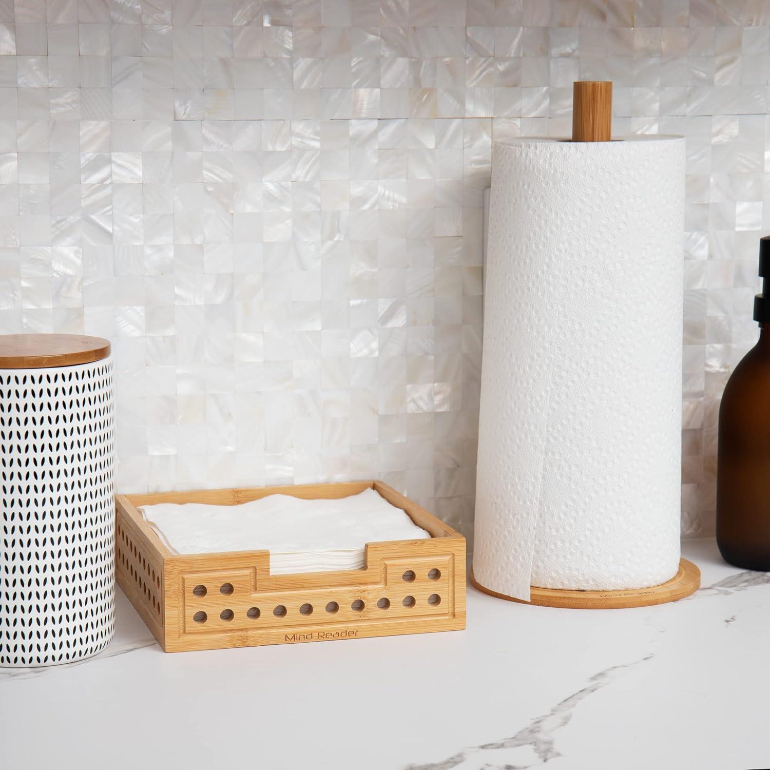 imageMind Reader Tissue Box Cover and Toilet Paper Holder Decor Rayon from Bamboo 55 L x 55 W x 55 H 2 Piece Set BrownPaper Towel and Napkin Holder