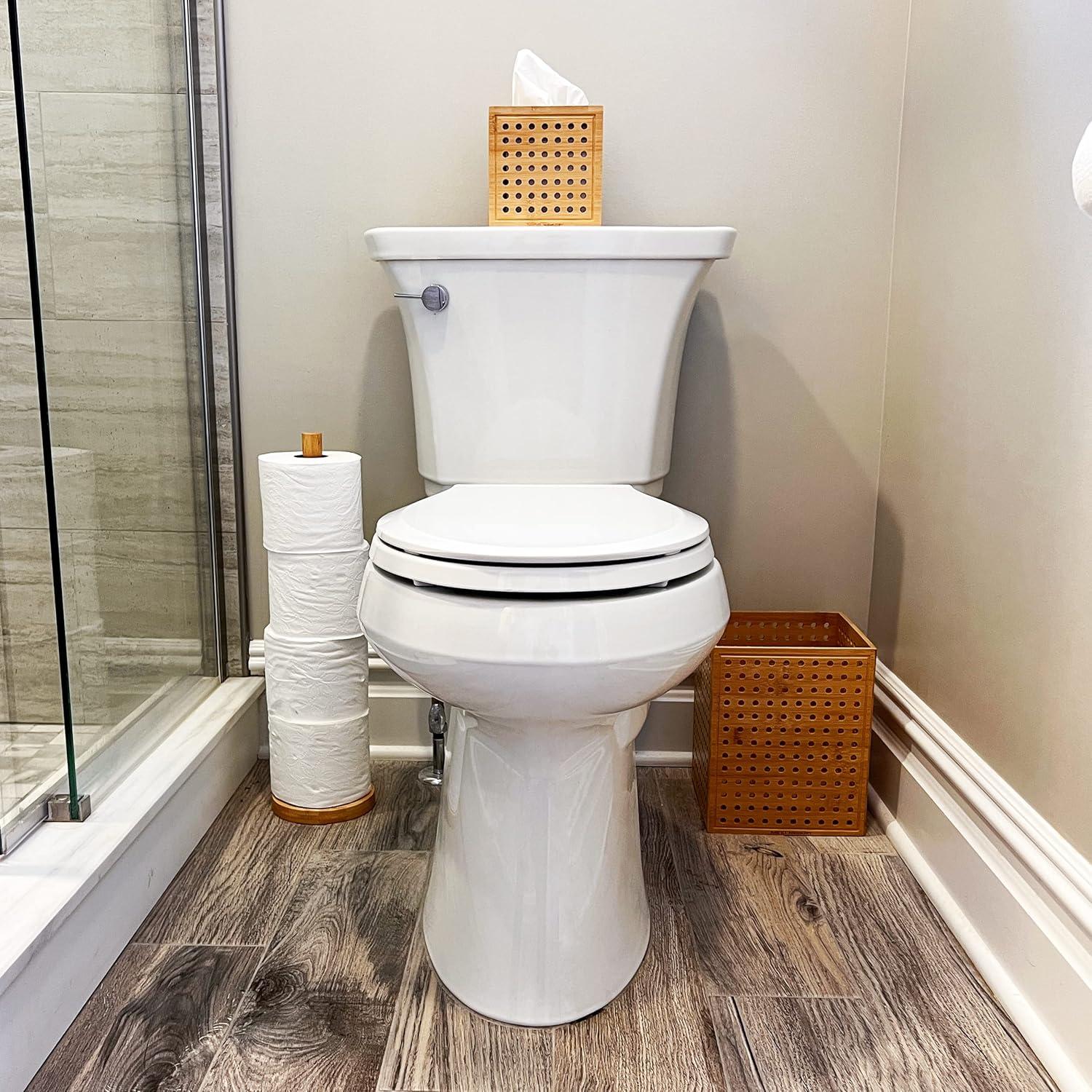 imageMind Reader Tissue Box Cover and Toilet Paper Holder Decor Rayon from Bamboo 55 L x 55 W x 55 H 2 Piece Set BrownTissue Box Cover and Toilet Paper Holder