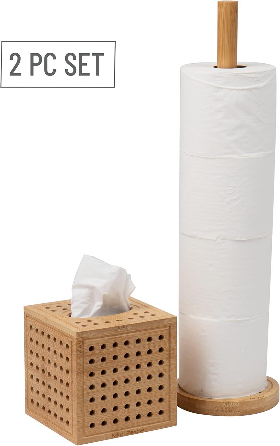 imageMind Reader Tissue Box Cover and Toilet Paper Holder Decor Rayon from Bamboo 55 L x 55 W x 55 H 2 Piece Set BrownTissue Box Cover and Toilet Paper Holder