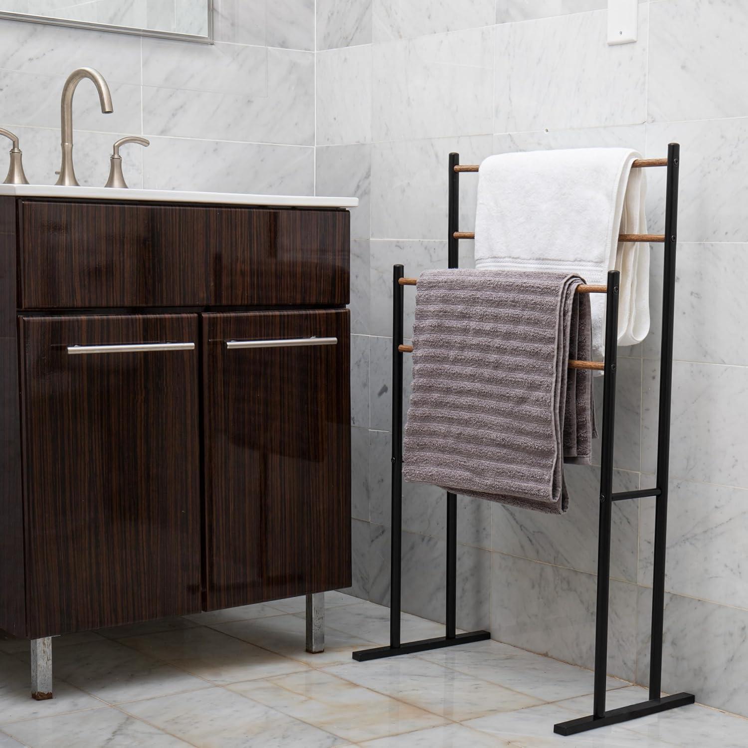 imageMind Reader Towel Rack Bathroom Storage Drying Stand Hot Tub Accessory Freestanding Metal 226 L x 12 W x 36 H BlackBlack