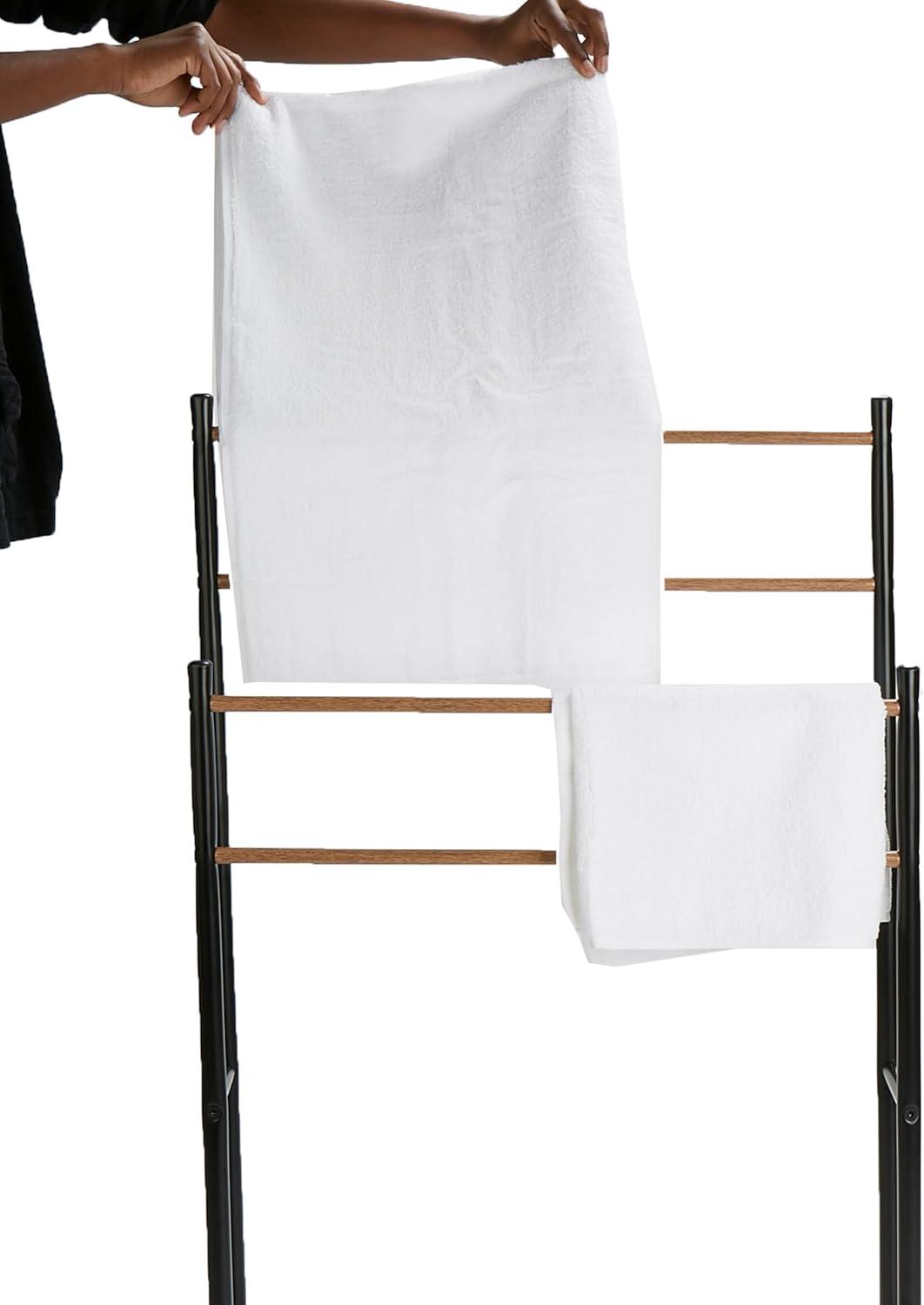 imageMind Reader Towel Rack Bathroom Storage Drying Stand Hot Tub Accessory Freestanding Metal 226 L x 12 W x 36 H BlackBlack