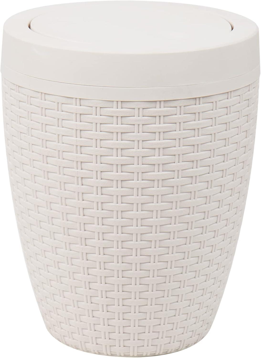 imageMind Reader Trash Can 55L 15 gal Capacity Bathroom Decor Hands Free Lid Square 775 L x 775 W x 11 H IvoryIvory Round Bin