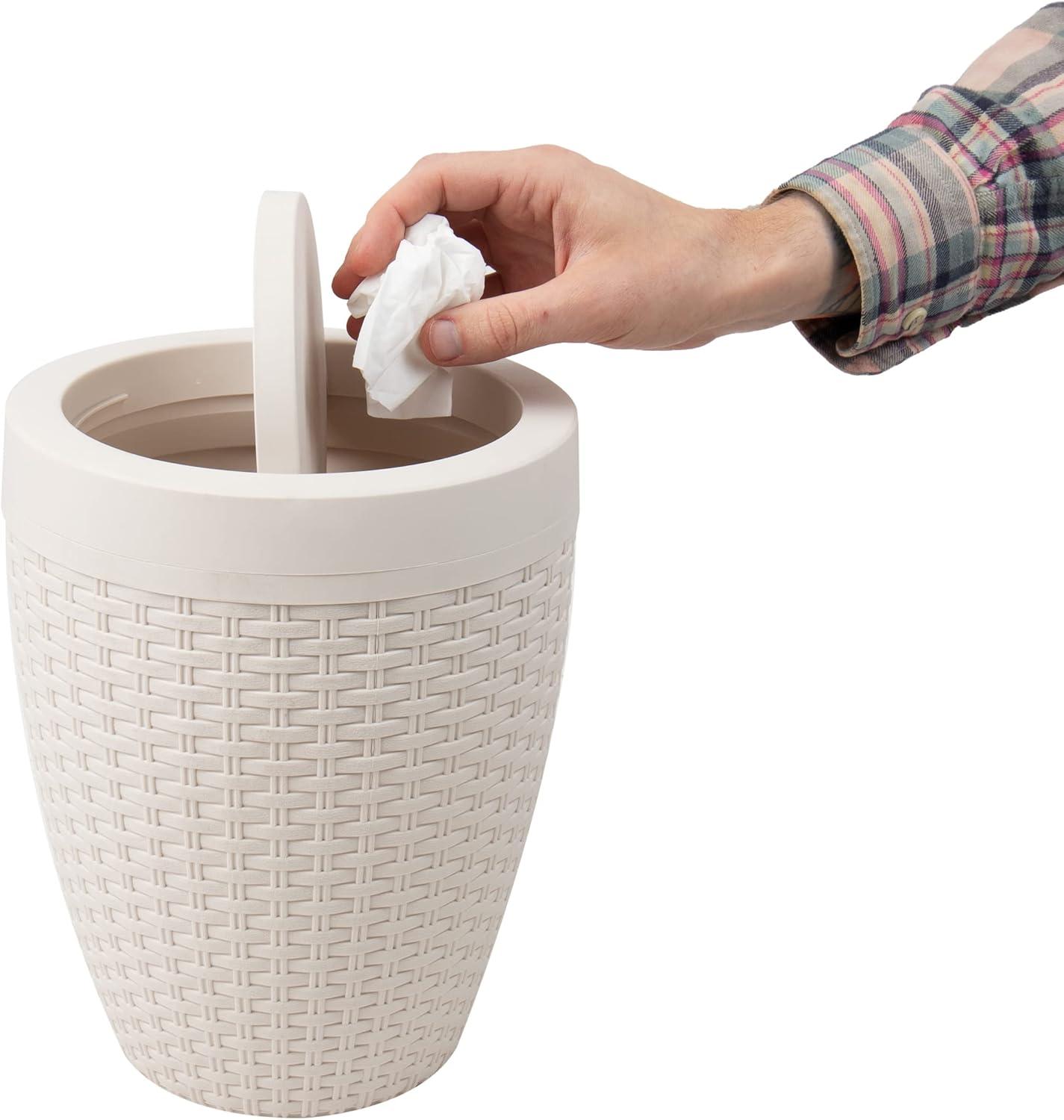 imageMind Reader Trash Can 55L 15 gal Capacity Bathroom Decor Hands Free Lid Square 775 L x 775 W x 11 H IvoryIvory Round Bin